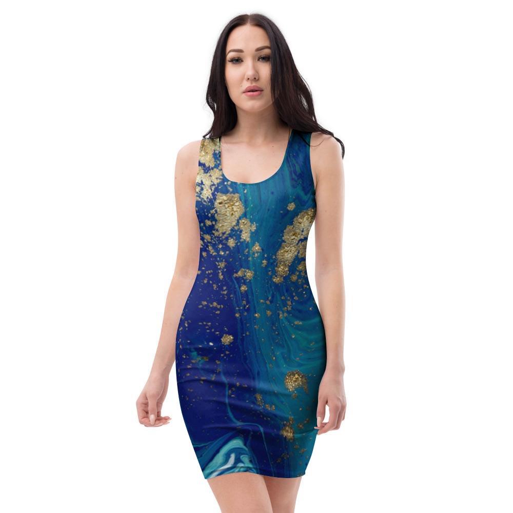 Gold Sapphire Marble Bodycon Dress-grizzshop