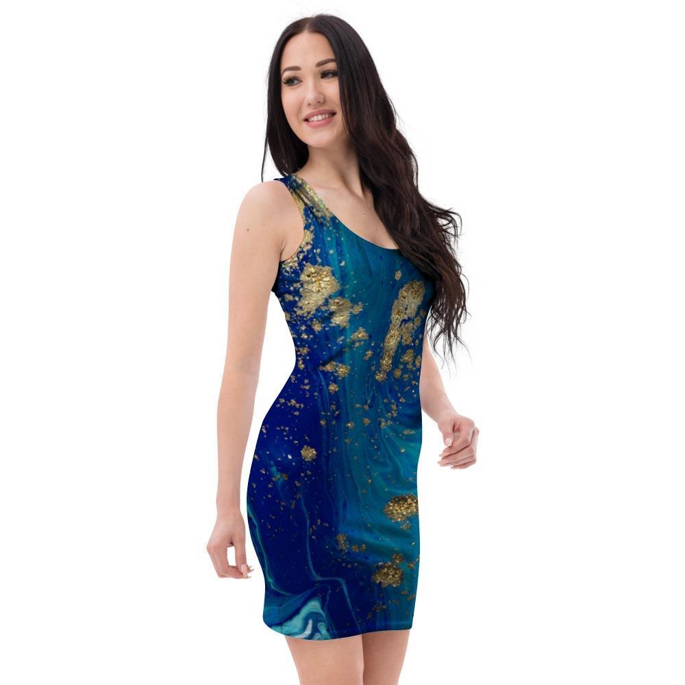 Gold Sapphire Marble Bodycon Dress-grizzshop