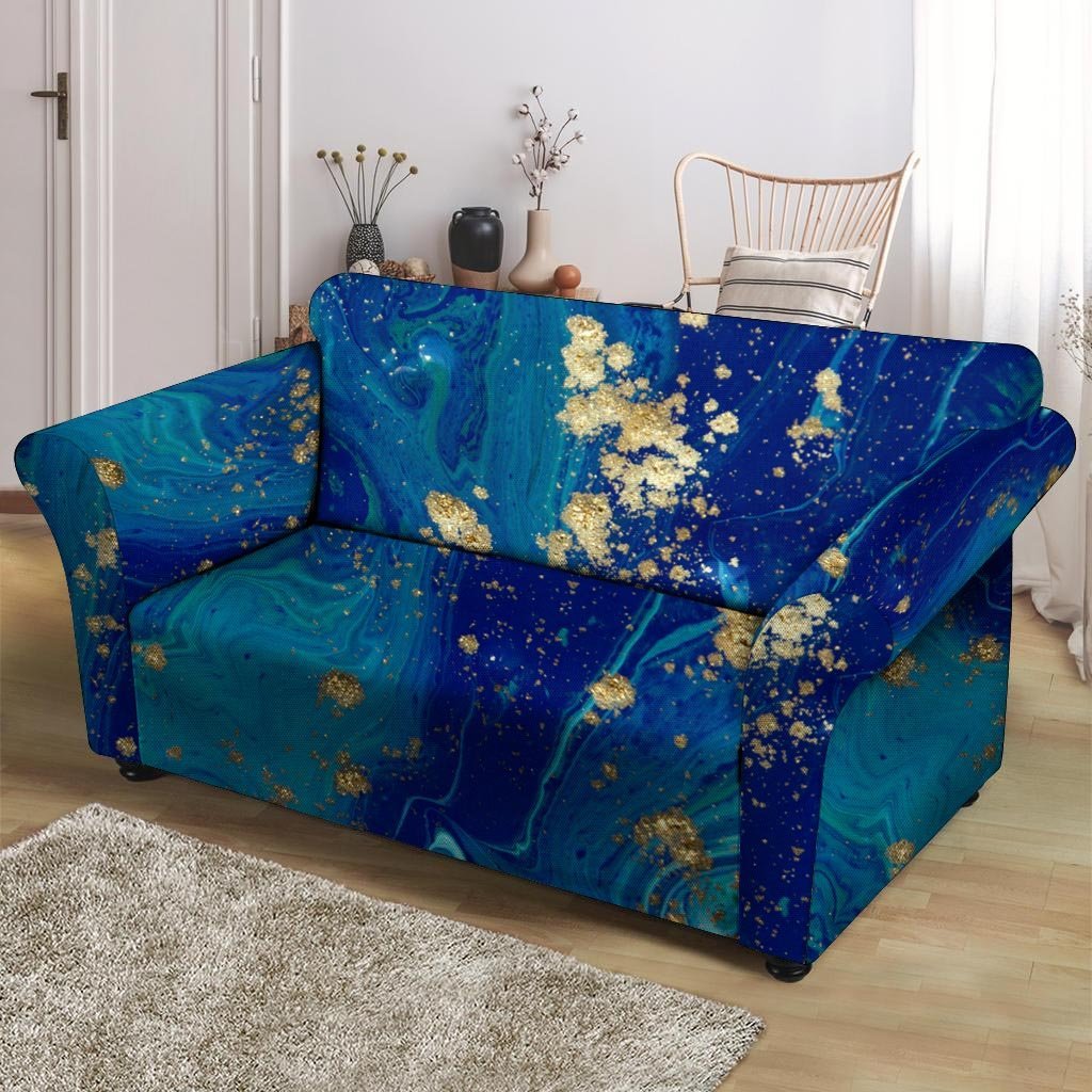 Gold Sapphire Marble Loveseat Cover-grizzshop