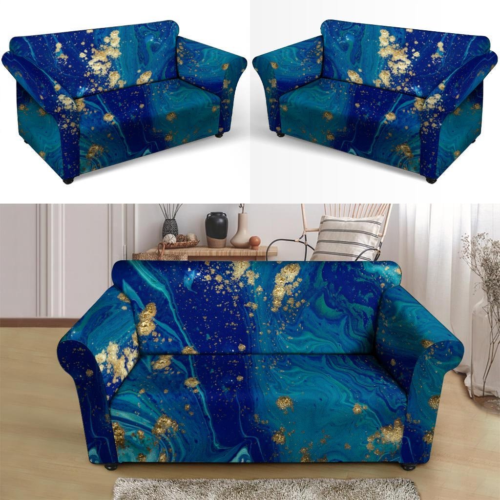 Gold Sapphire Marble Loveseat Cover-grizzshop