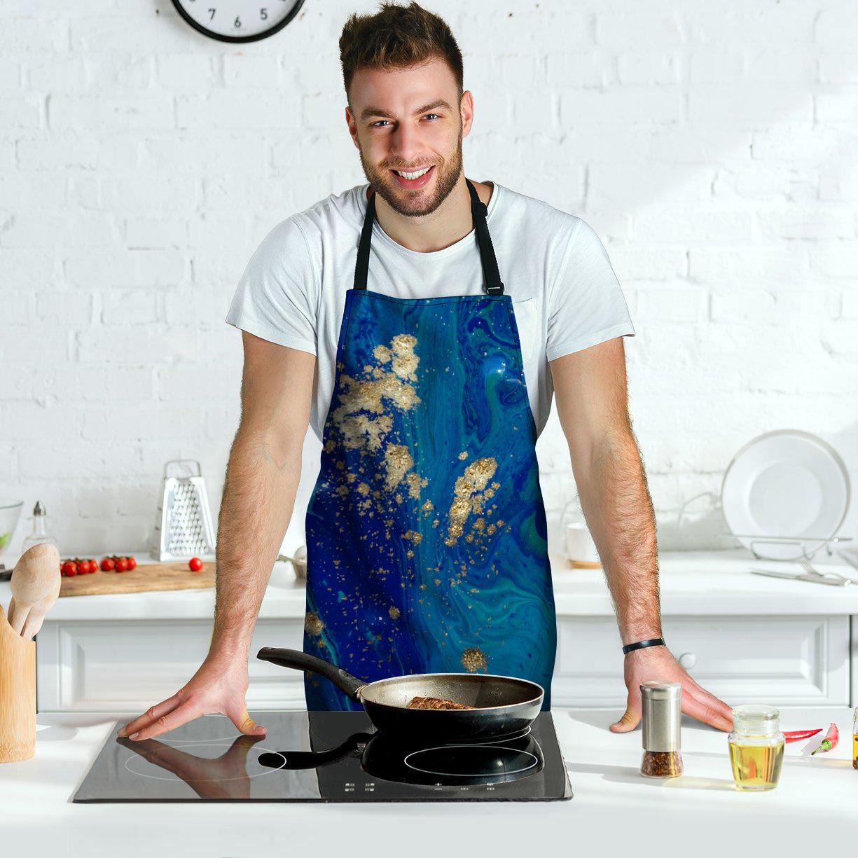 Gold Sapphire Marble Men's Apron-grizzshop