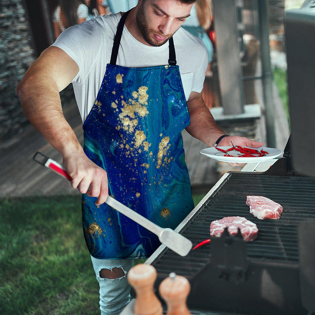 Gold Sapphire Marble Men's Apron-grizzshop