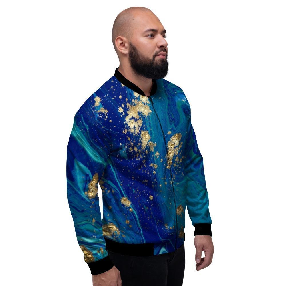 Gold Sapphire Marble Men's Bomber Jacket-grizzshop