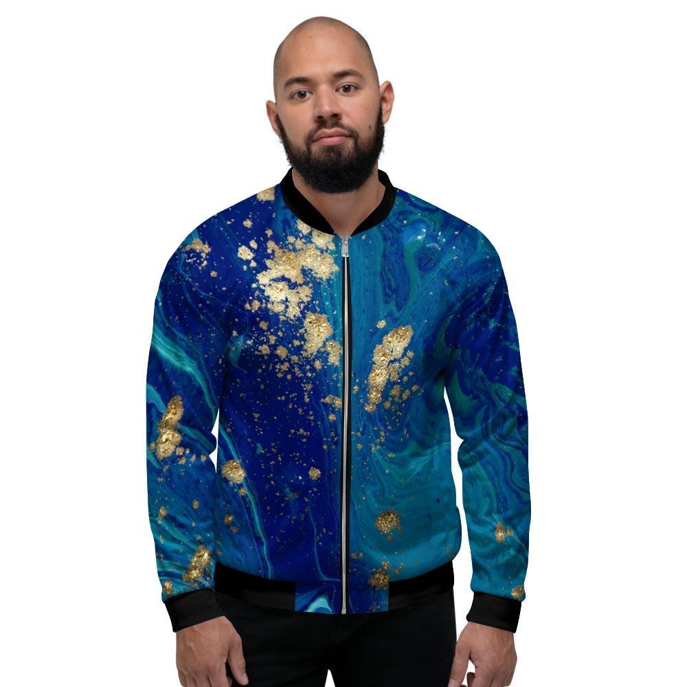 Gold Sapphire Marble Men's Bomber Jacket-grizzshop