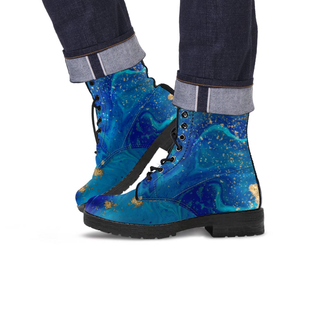 Gold Sapphire Marble Men's Boots-grizzshop