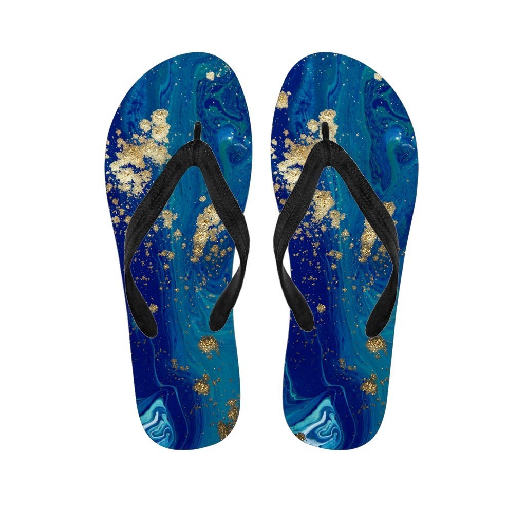 Gold Sapphire Marble Men's Flip Flops-grizzshop