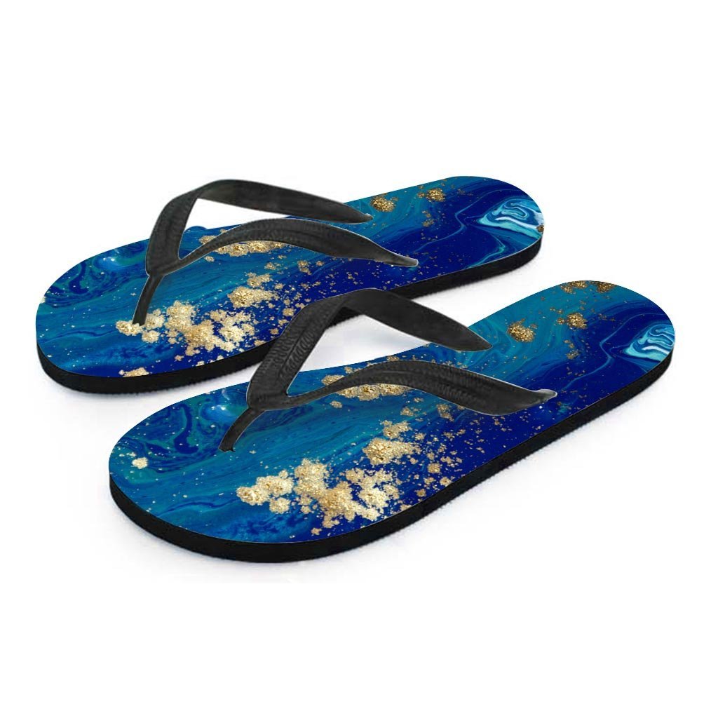 Gold Sapphire Marble Men's Flip Flops-grizzshop