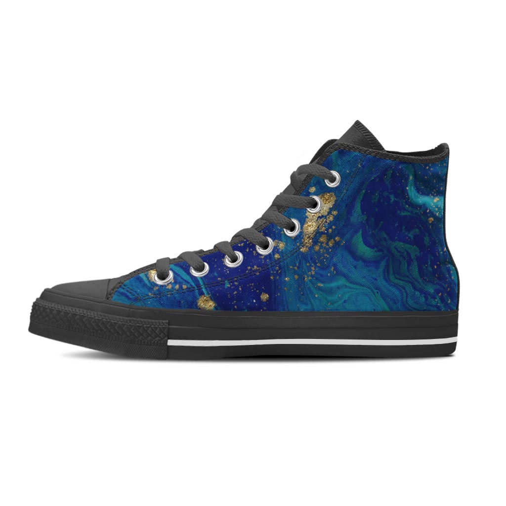 Gold Sapphire Marble Men's High Top Shoes-grizzshop