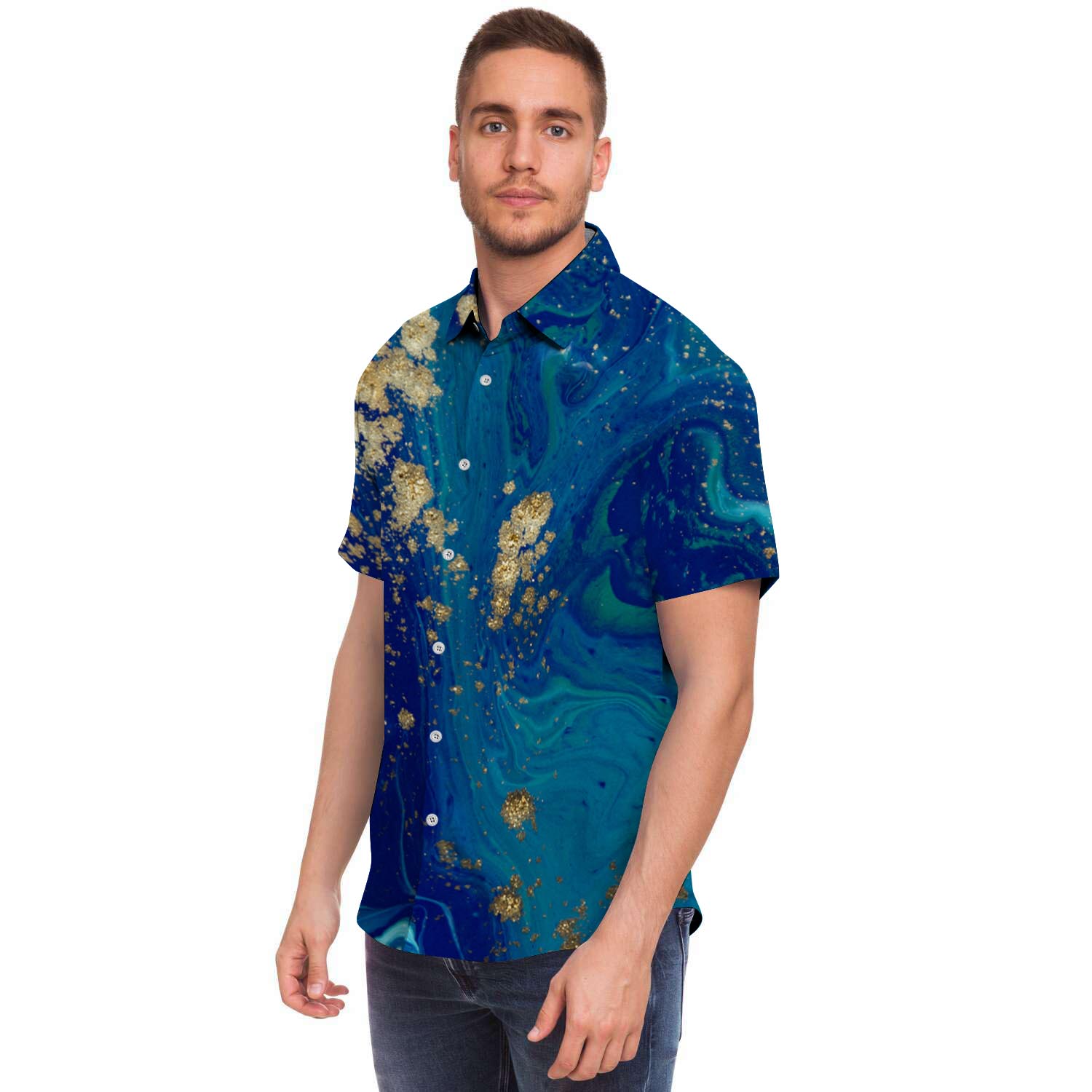 Gold Sapphire Marble Men's Short Sleeve Shirt-grizzshop