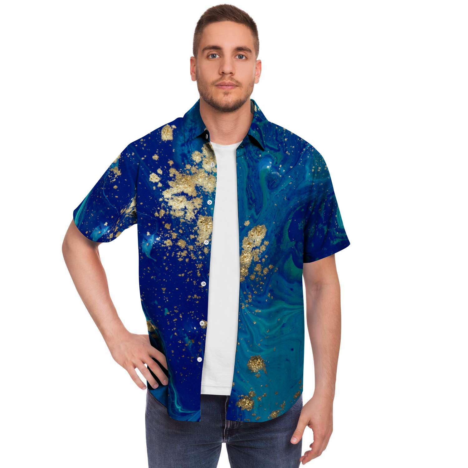 Gold Sapphire Marble Men's Short Sleeve Shirt-grizzshop