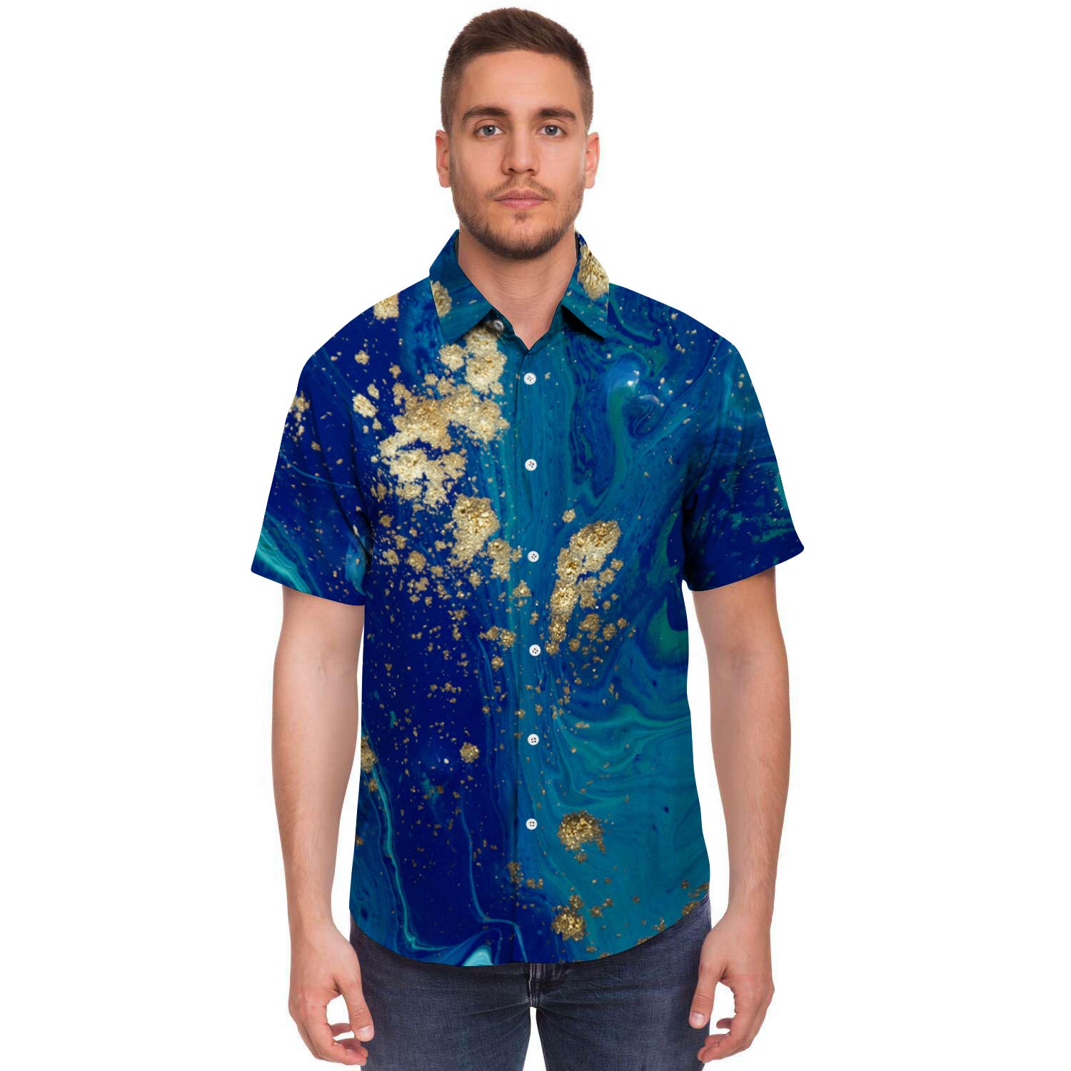Gold Sapphire Marble Men's Short Sleeve Shirt-grizzshop