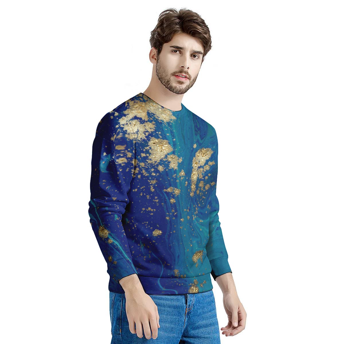 Gold Sapphire Marble Men's Sweatshirt-grizzshop