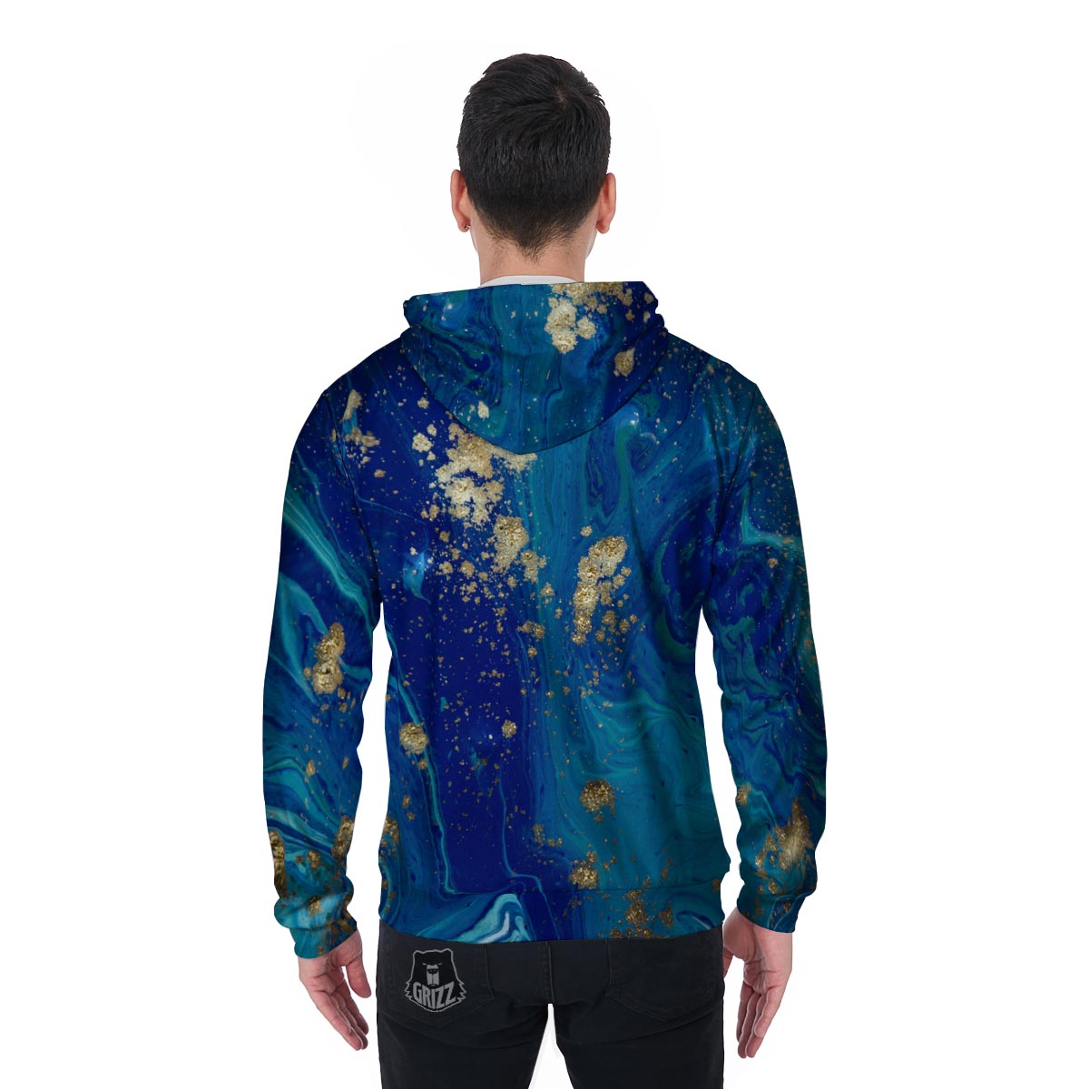 Gold Sapphire Marble Men's Zip Up Hoodie-grizzshop