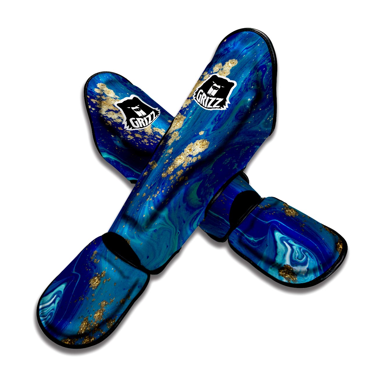 Gold Sapphire Marble Muay Thai Shin Guard-grizzshop