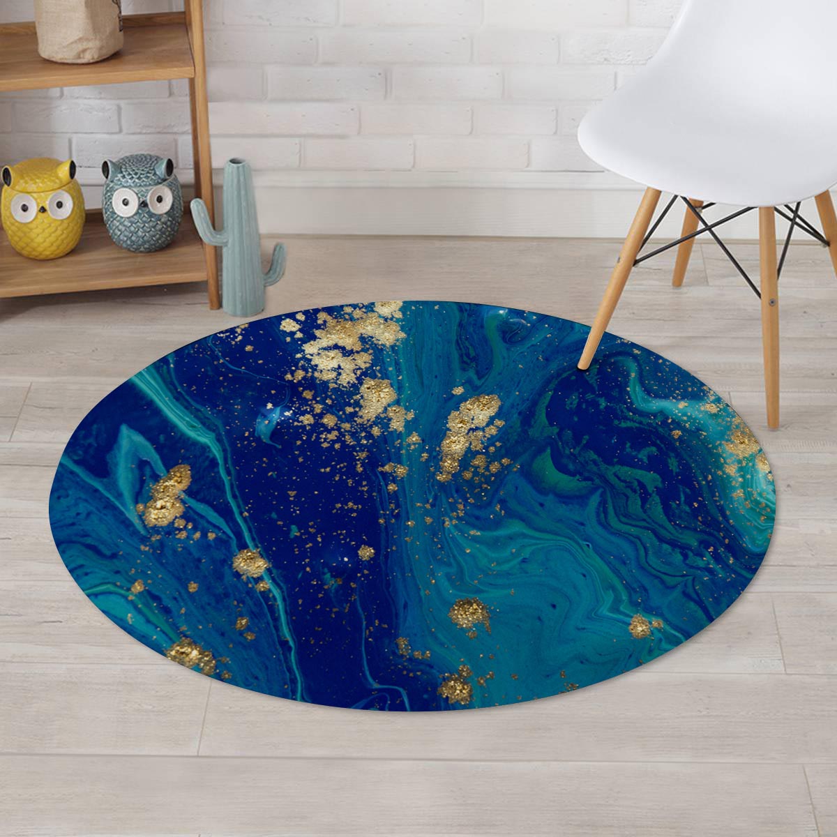 Gold Sapphire Marble Round Rug-grizzshop