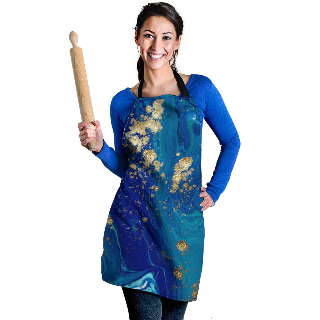 Gold Sapphire Marble Women's Apron-grizzshop