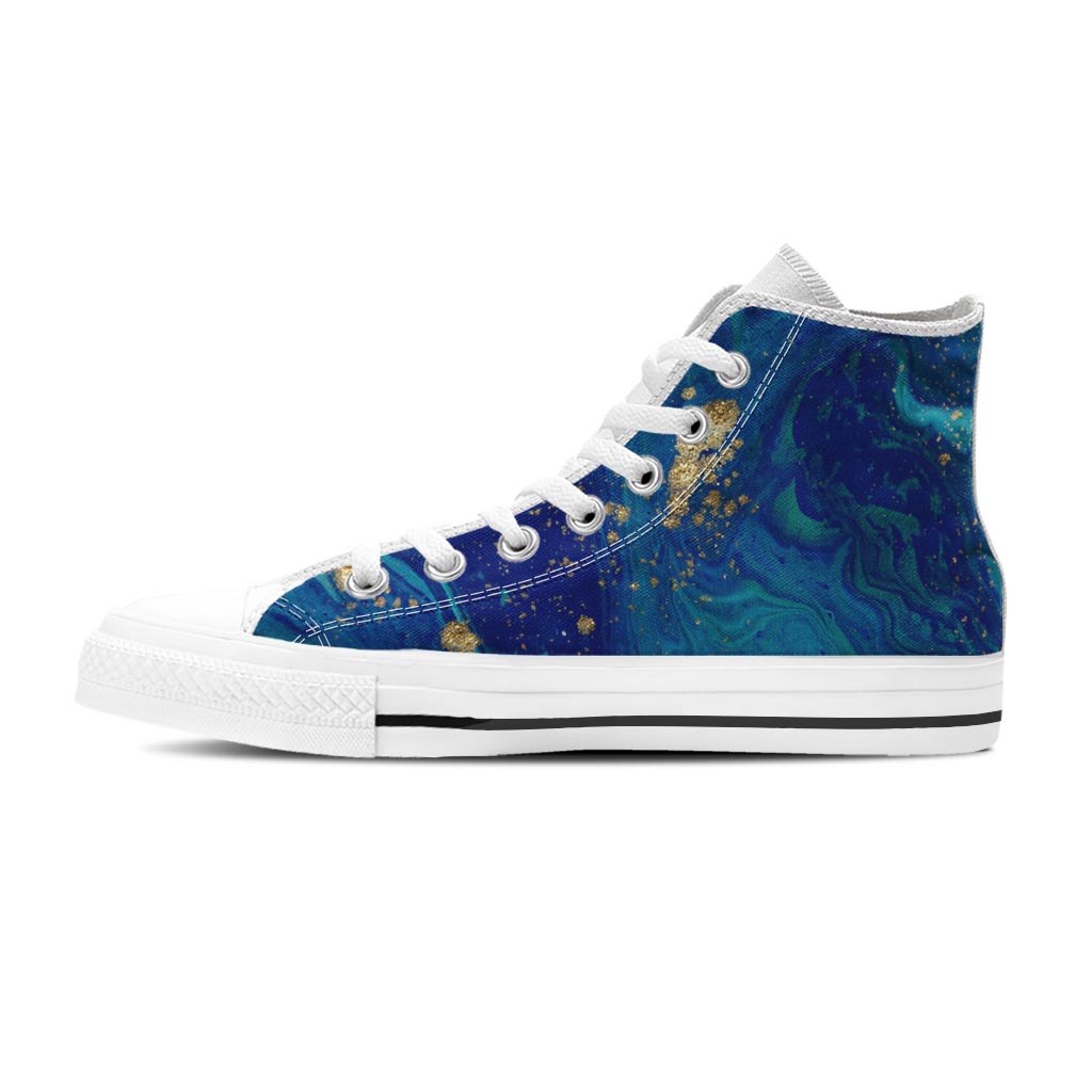 Gold Sapphire Marble Women's High Top Shoes-grizzshop