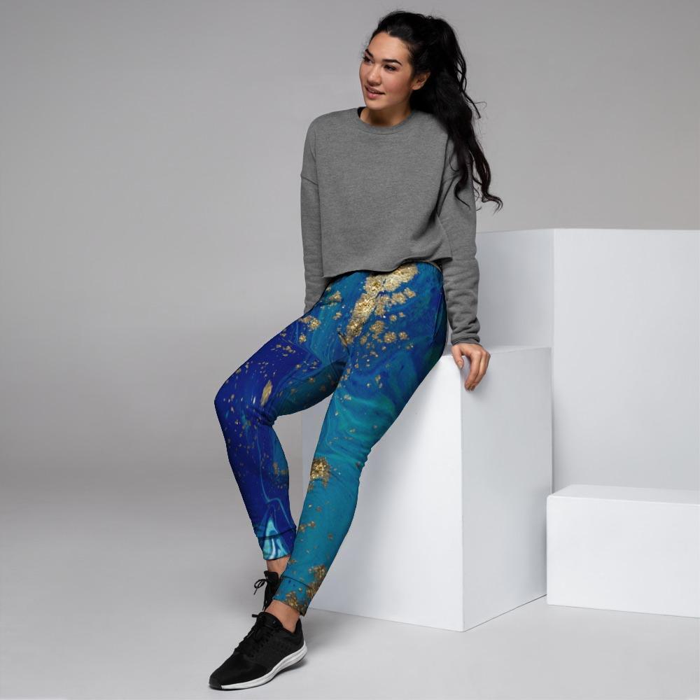 Gold Sapphire Marble Women's Joggers-grizzshop