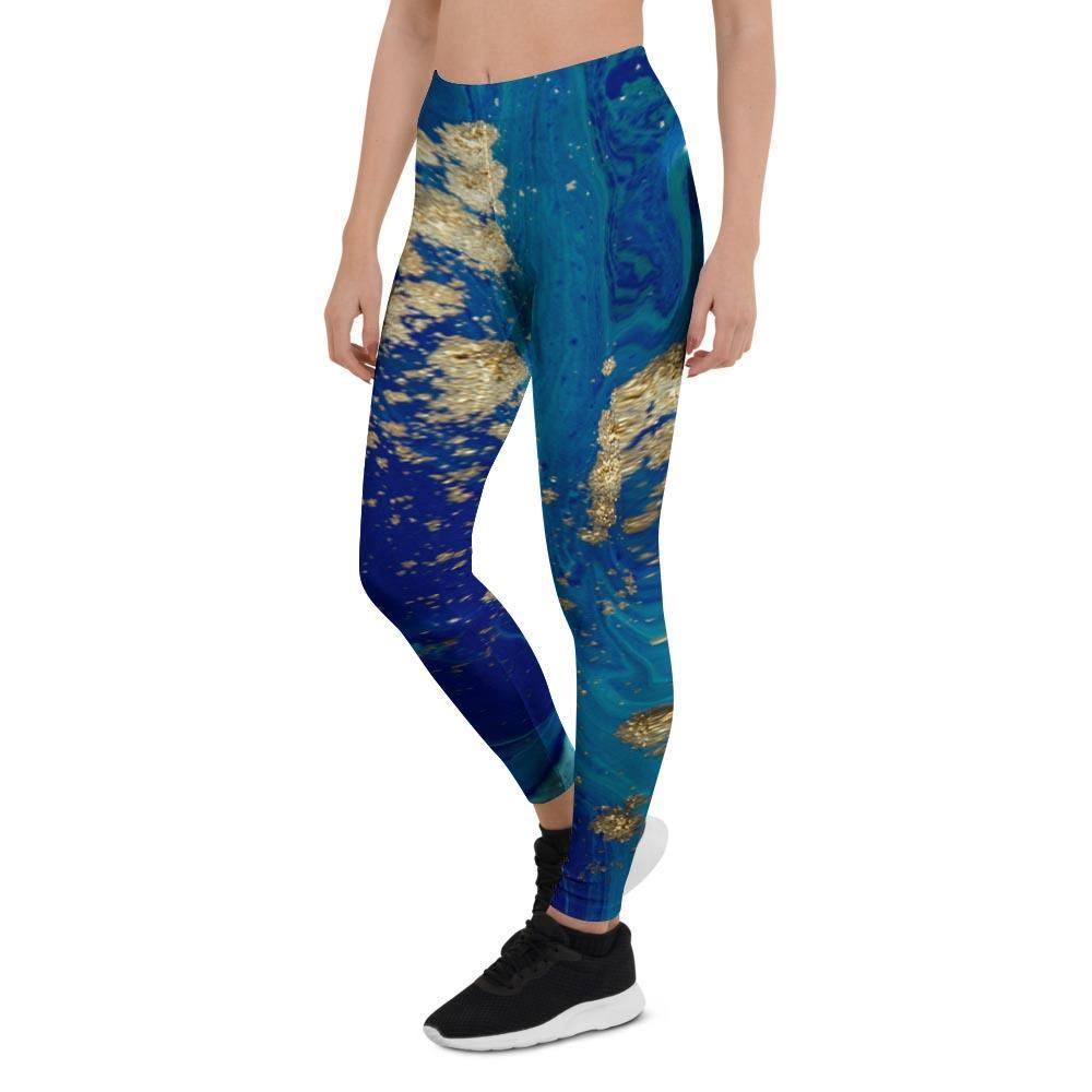 Gold Sapphire Marble Women's Leggings-grizzshop