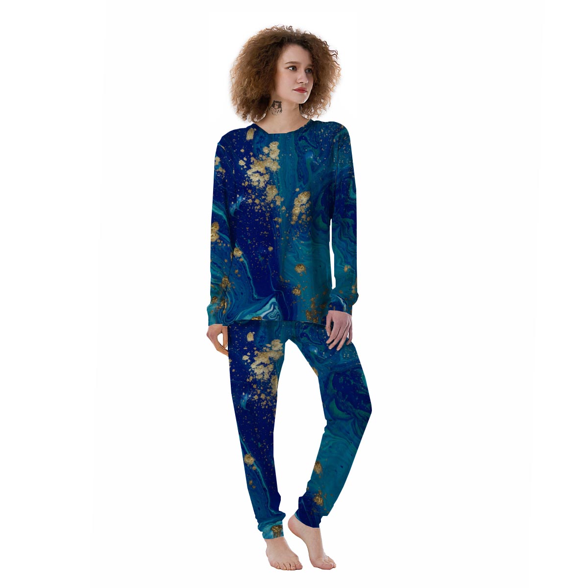 Gold Sapphire Marble Women's Pajamas-grizzshop