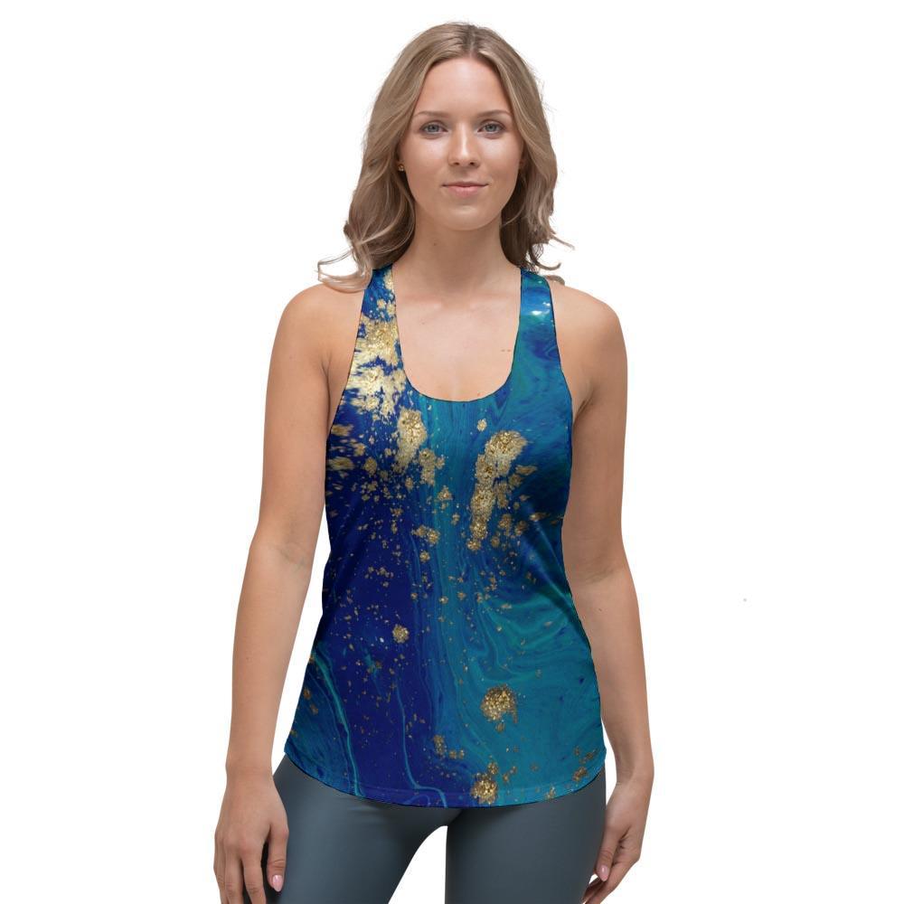 Gold Sapphire Marble Women's Racerback Tank Top-grizzshop