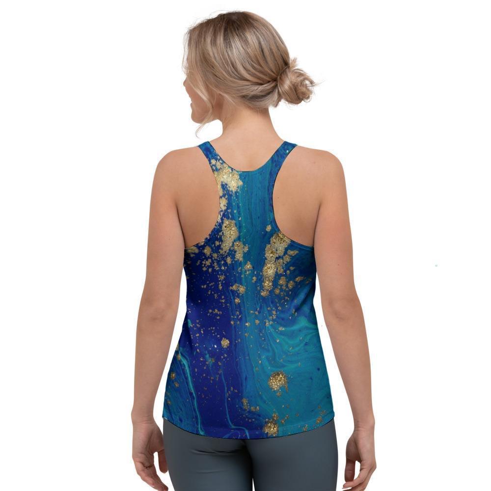 Gold Sapphire Marble Women's Racerback Tank Top-grizzshop