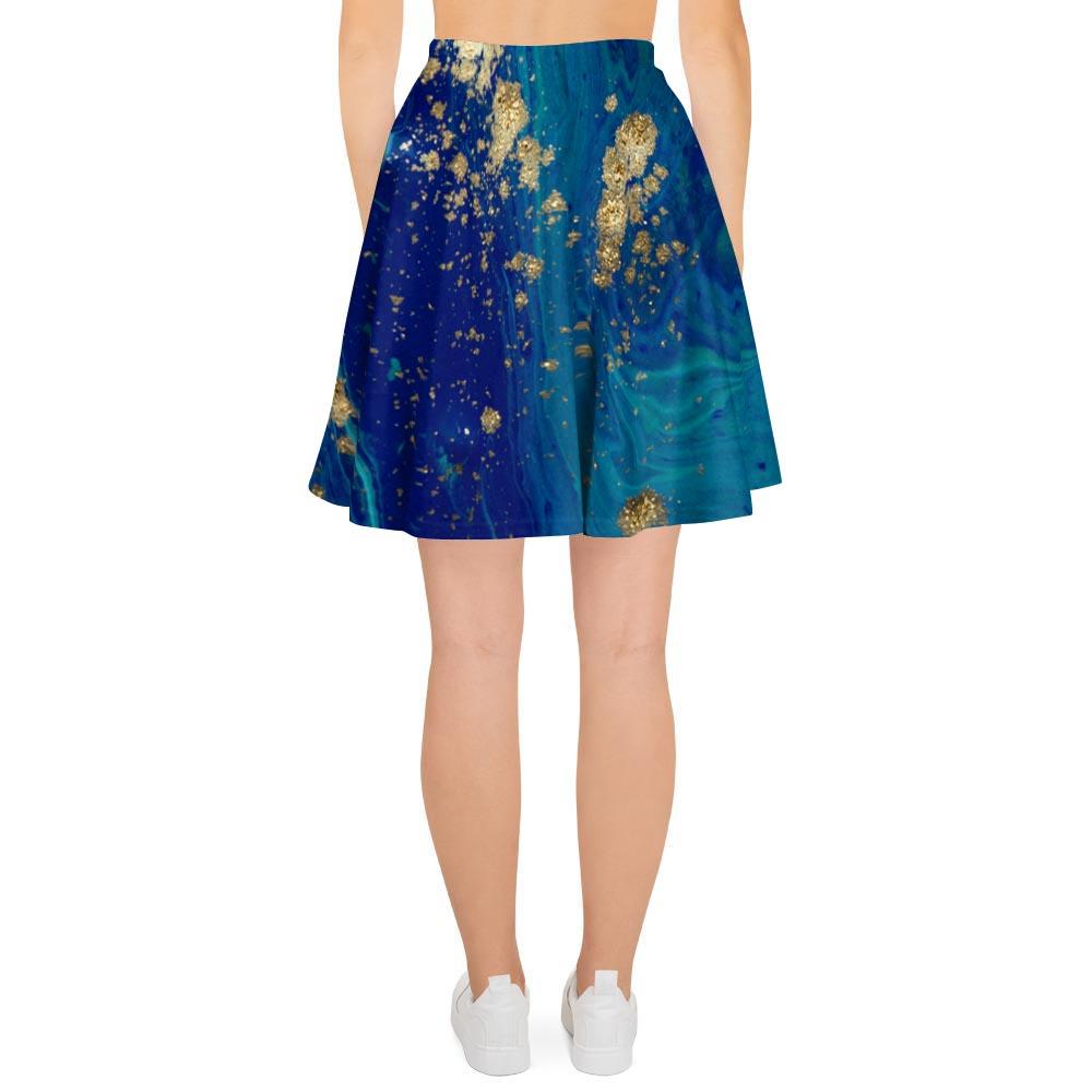 Gold Sapphire Marble Women's Skirt-grizzshop