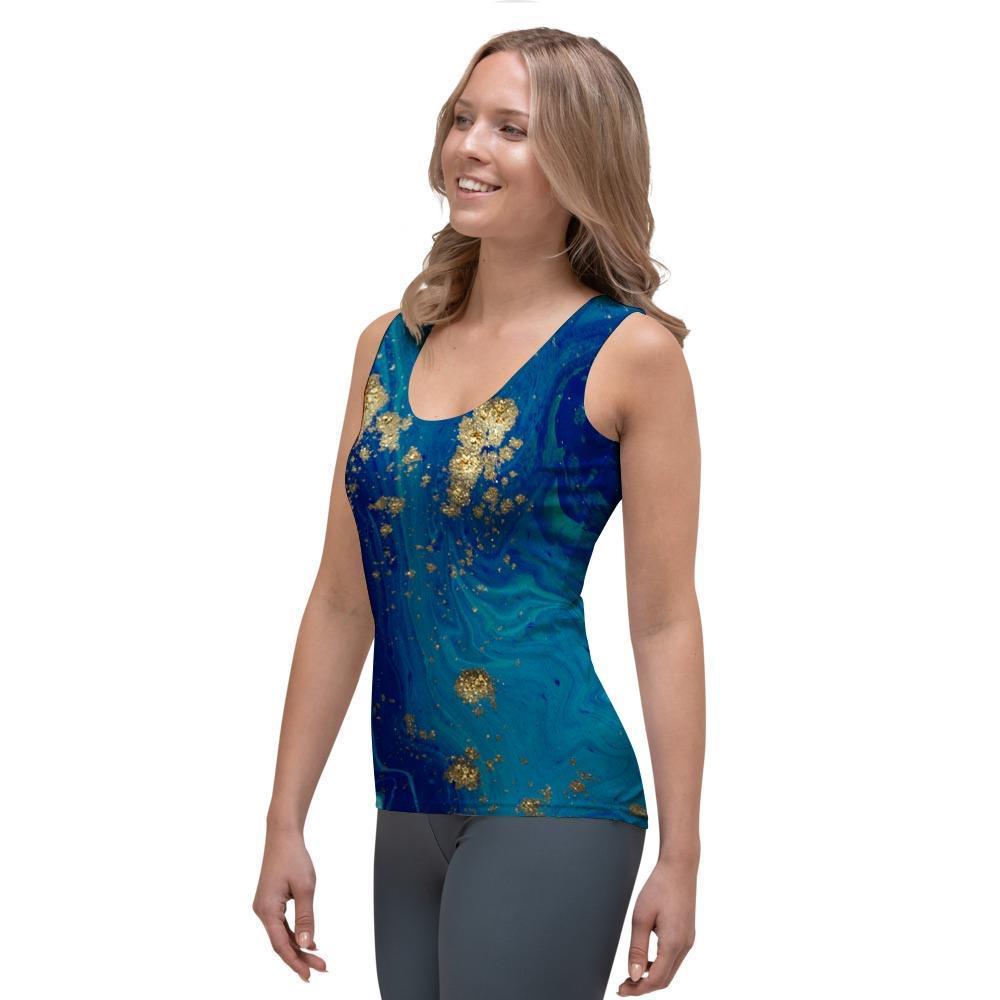 Gold Sapphire Marble Women's Tank Top-grizzshop