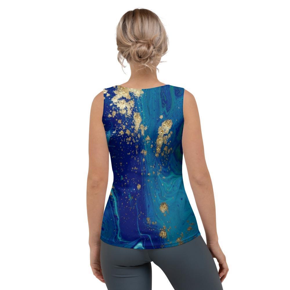 Gold Sapphire Marble Women's Tank Top-grizzshop