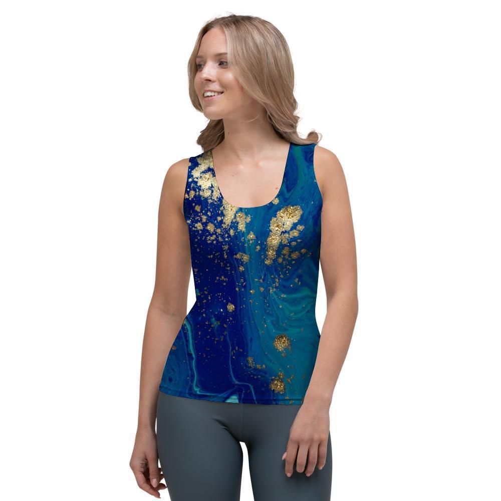 Gold Sapphire Marble Women's Tank Top-grizzshop