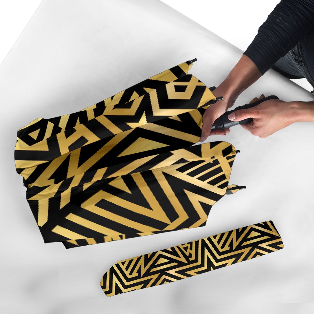 Gold Star Pattern Print Automatic Foldable Umbrella-grizzshop