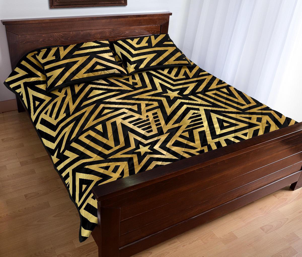 Gold Star Pattern Print Bed Set Quilt-grizzshop