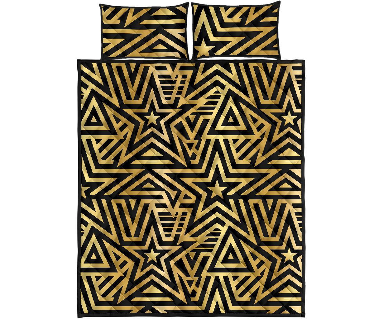 Gold Star Pattern Print Bed Set Quilt-grizzshop