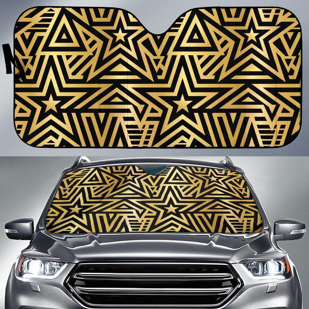 Gold Star Pattern Print Car Sun Shade-grizzshop