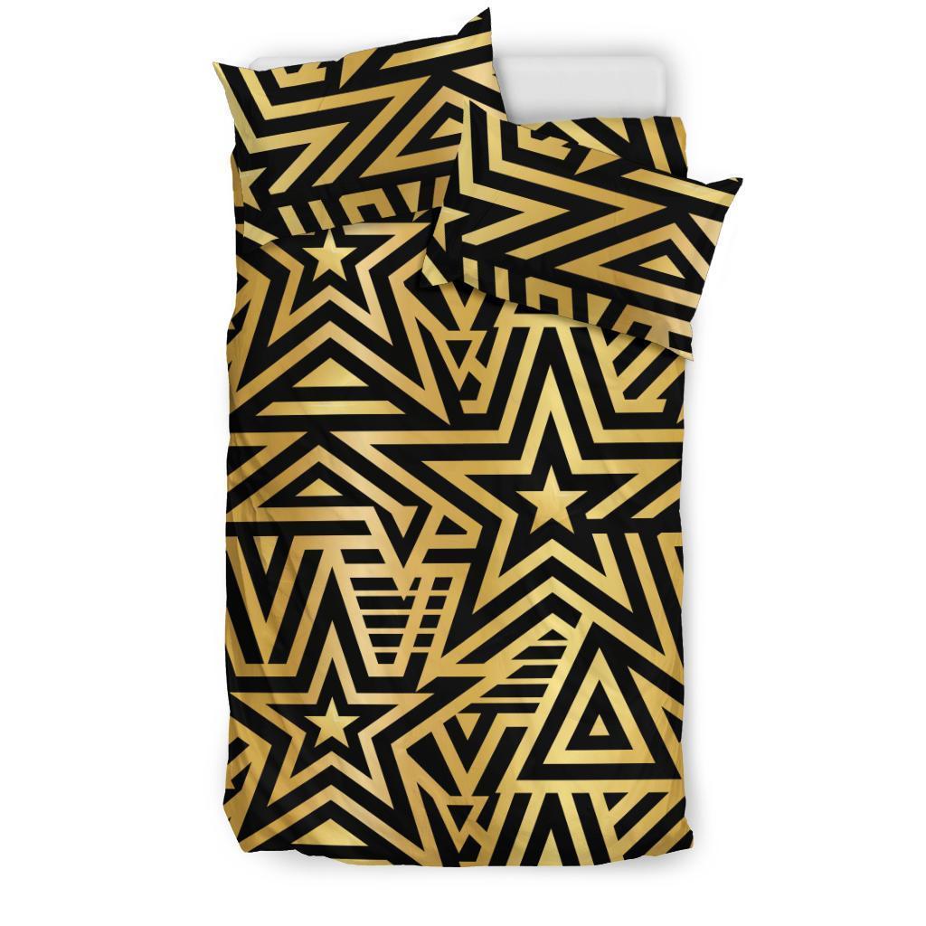 Gold Star Pattern Print Duvet Cover Bedding Set-grizzshop