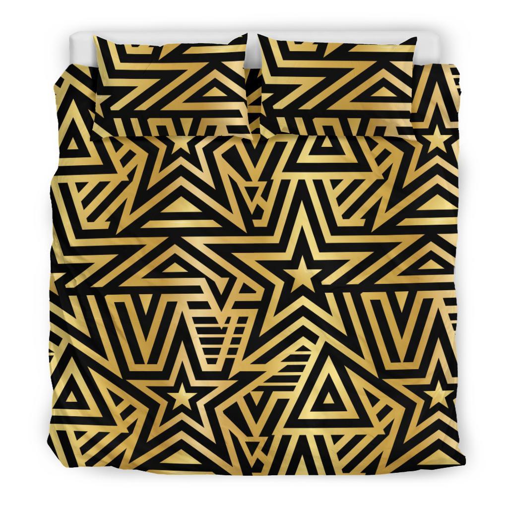 Gold Star Pattern Print Duvet Cover Bedding Set-grizzshop