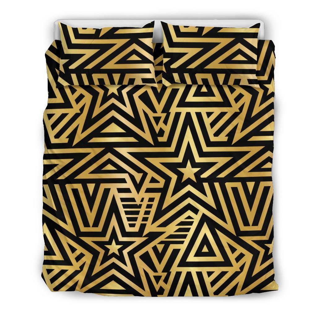 Gold Star Pattern Print Duvet Cover Bedding Set-grizzshop