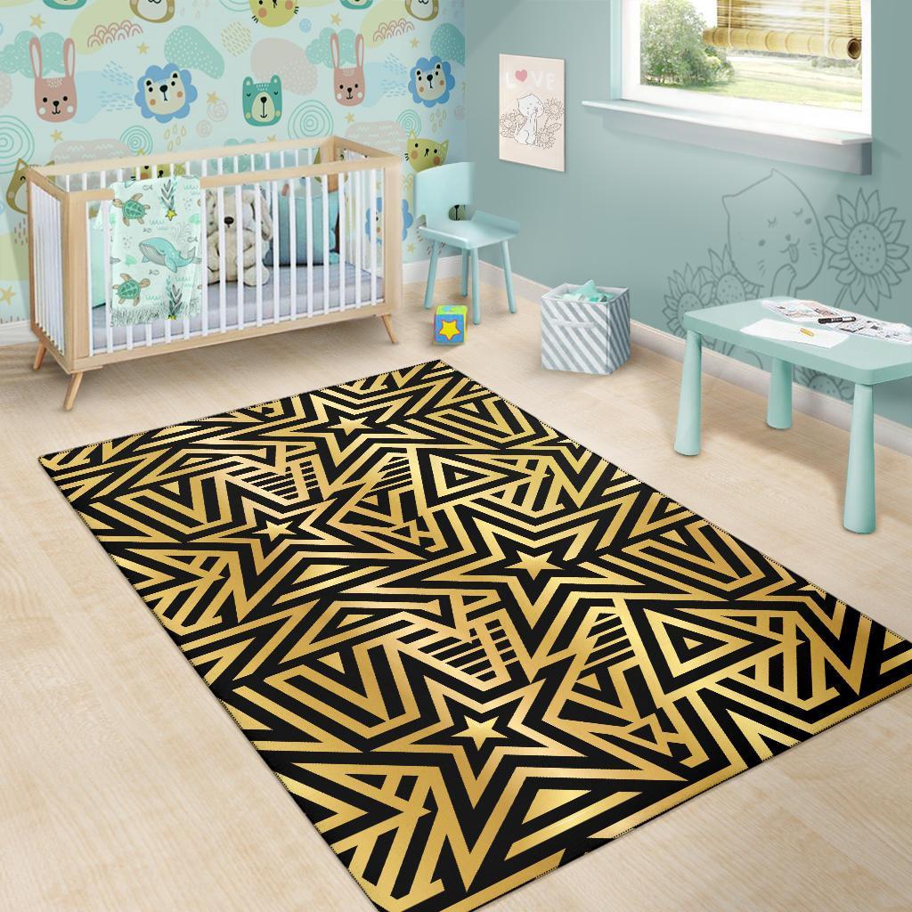 Gold Star Pattern Print Floor Mat-grizzshop