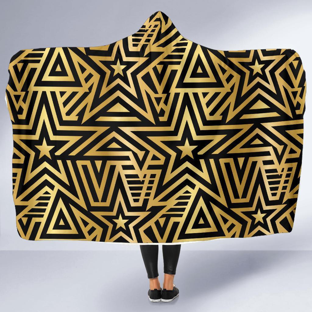 Gold Star Pattern Print Hooded Blanket-grizzshop