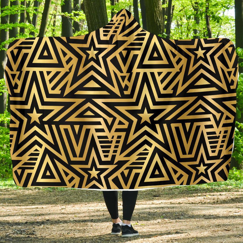 Gold Star Pattern Print Hooded Blanket-grizzshop