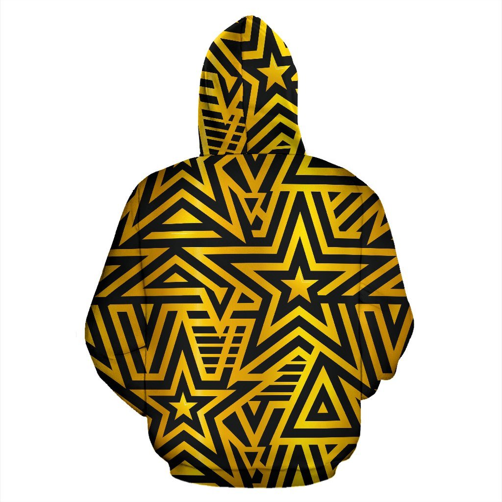 Gold Star Pattern Print Men Women Pullover Hoodie-grizzshop