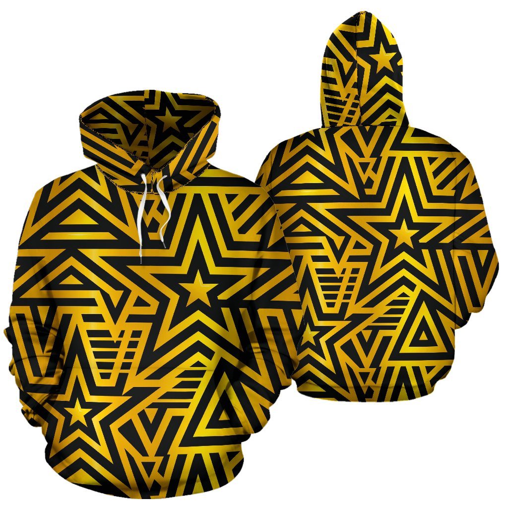 Gold Star Pattern Print Men Women Pullover Hoodie-grizzshop