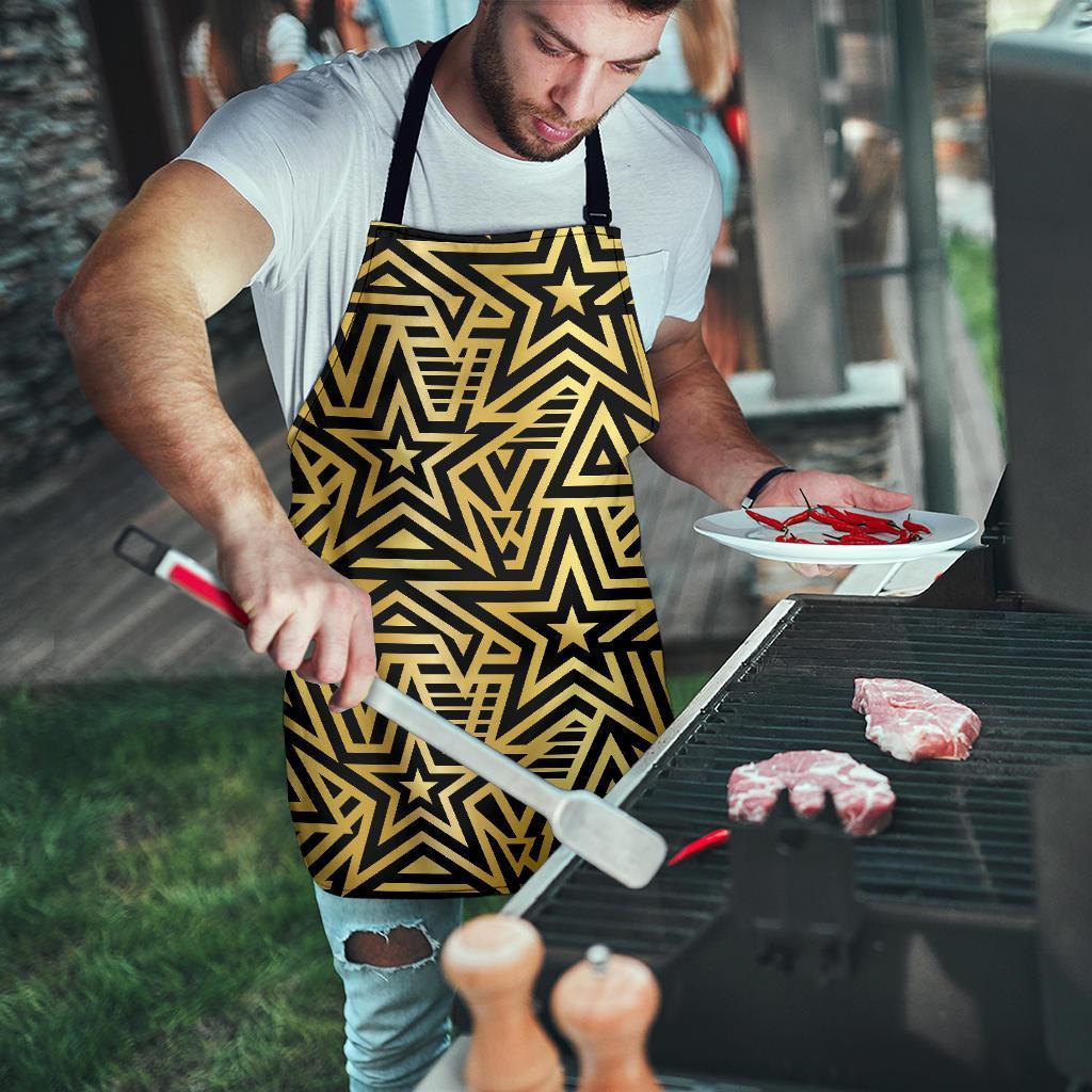 Gold Star Pattern Print Men's Apron-grizzshop