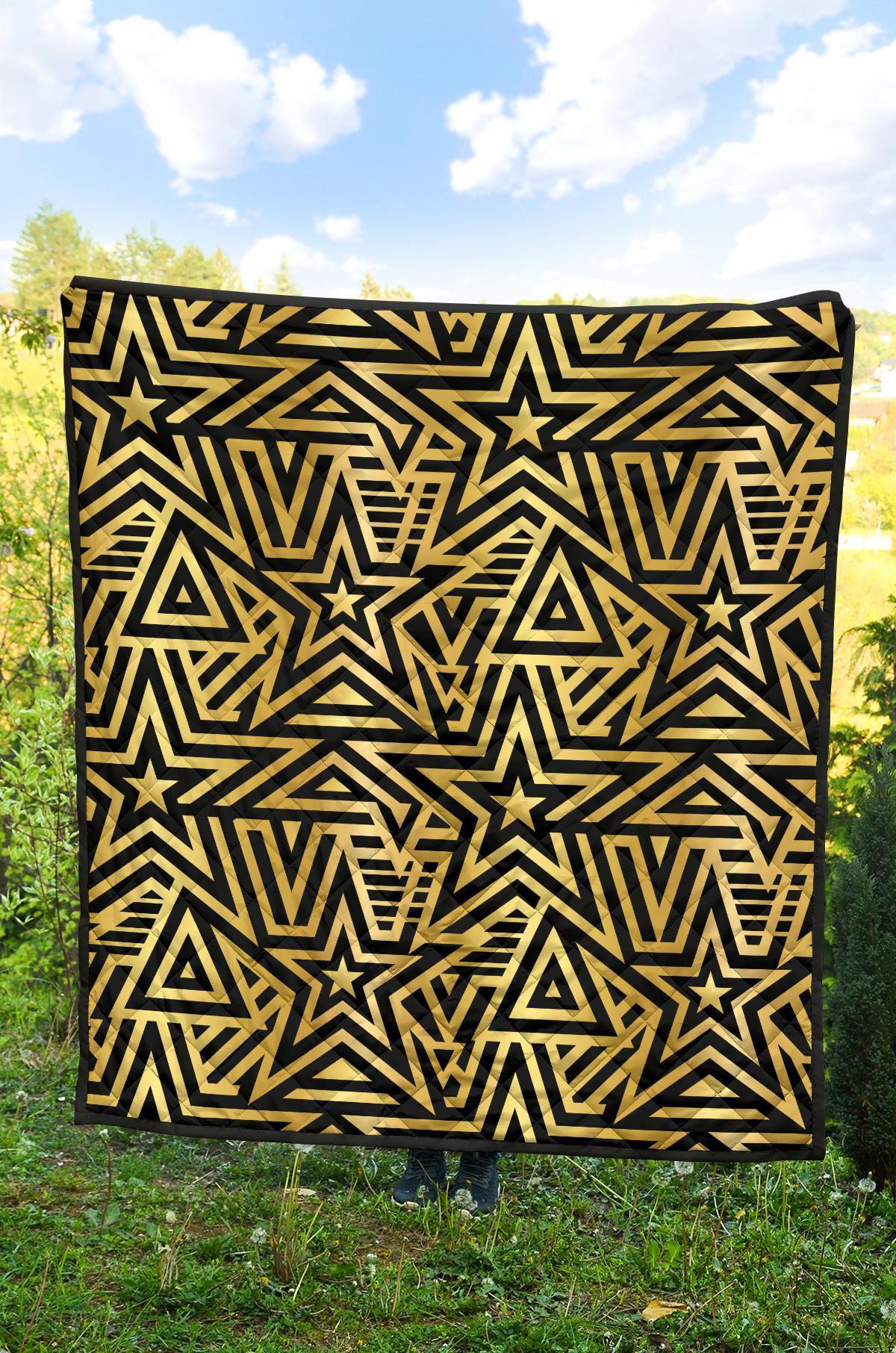 Gold Star Pattern Print Quilt-grizzshop