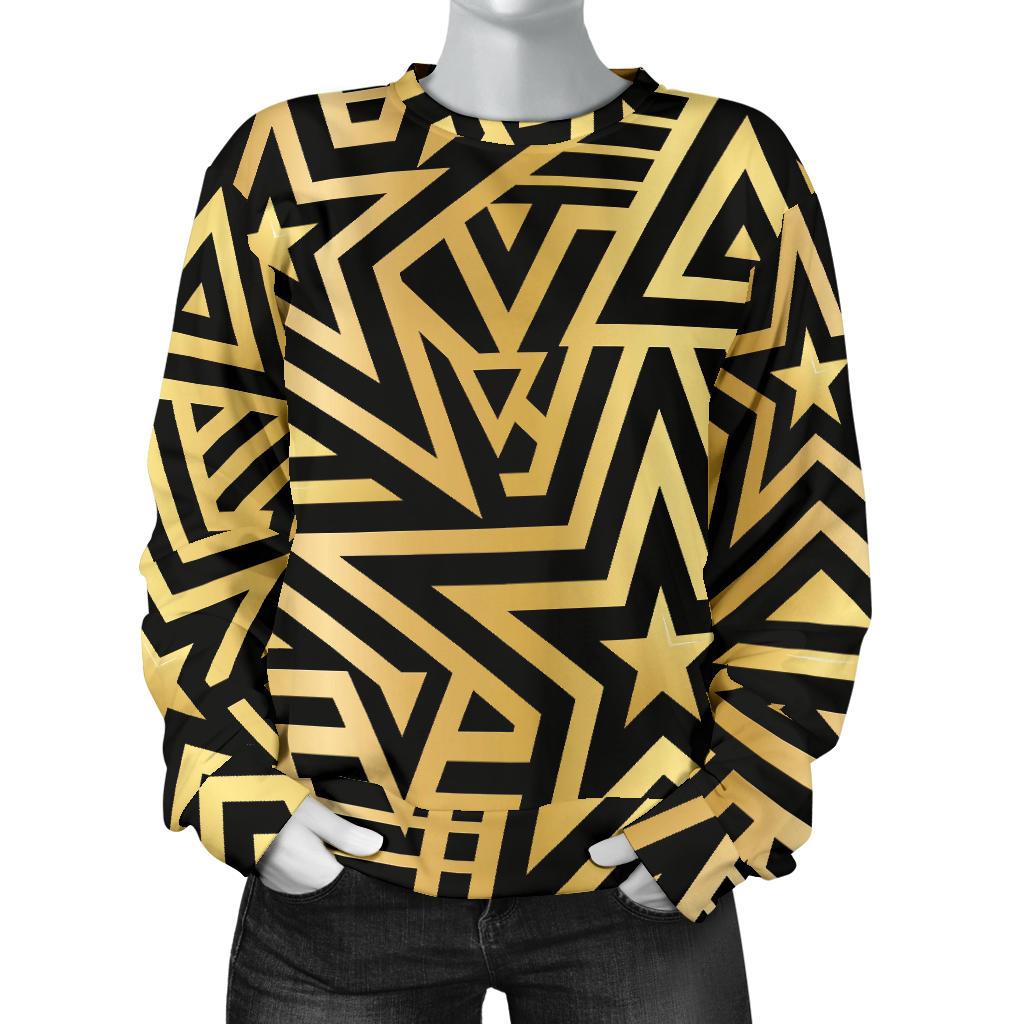 Gold Star Pattern Print Women's Sweatshirt-grizzshop