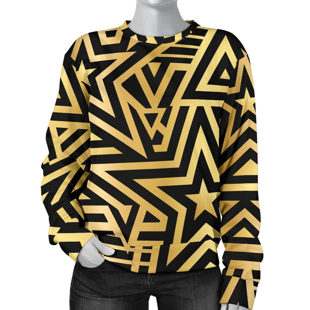 Gold Star Pattern Print Women's Sweatshirt-grizzshop