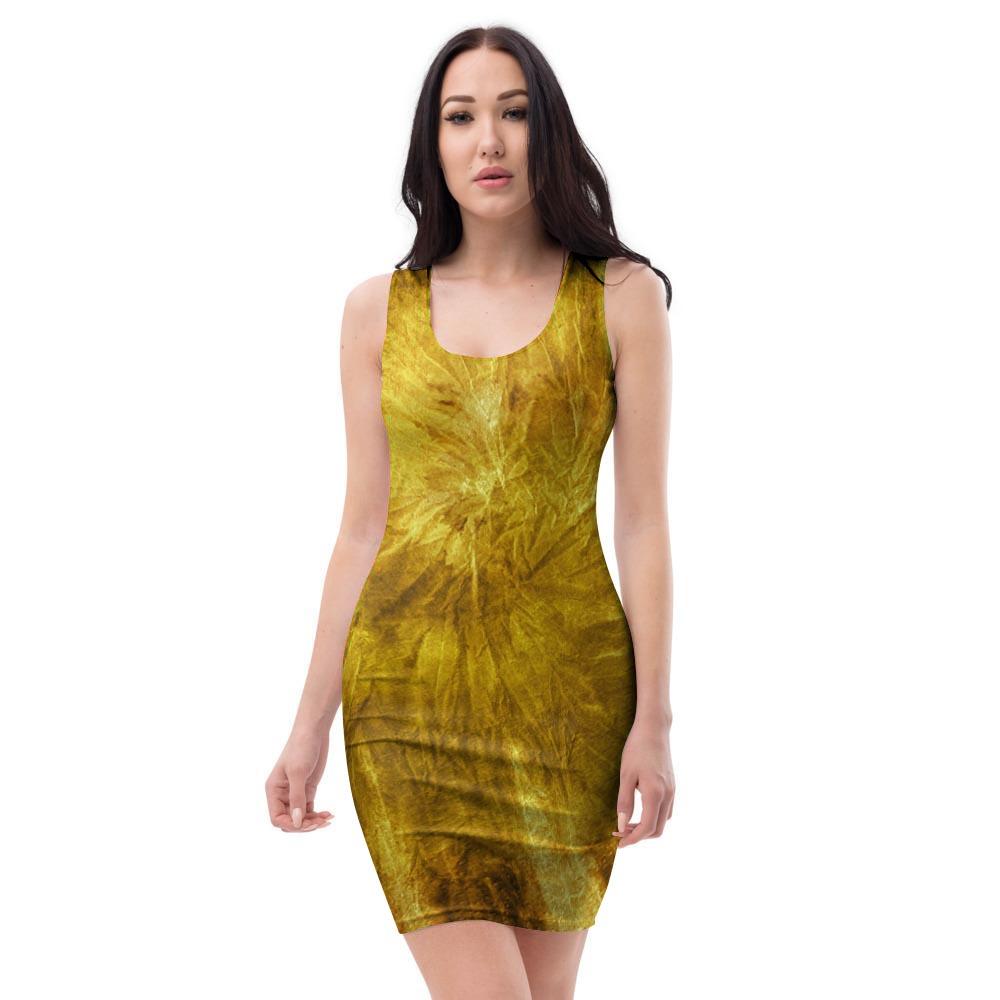 Gold Tie Dye Bodycon Dress-grizzshop