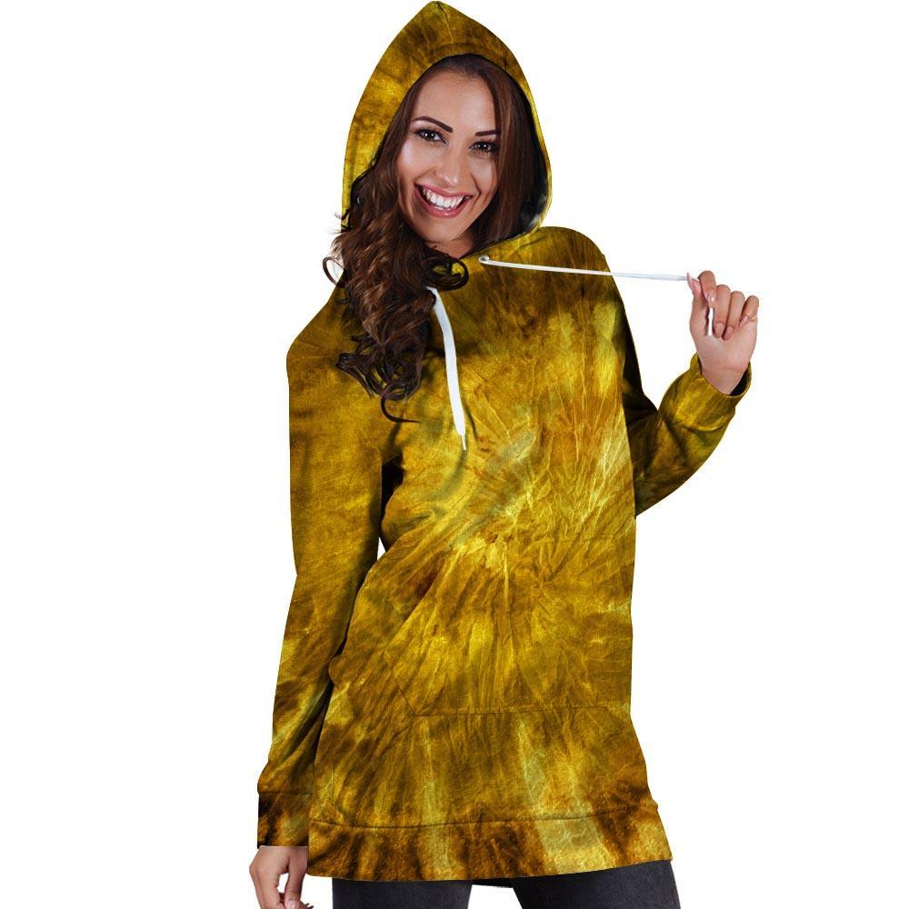 Gold Tie Dye Hoodie Dress-grizzshop