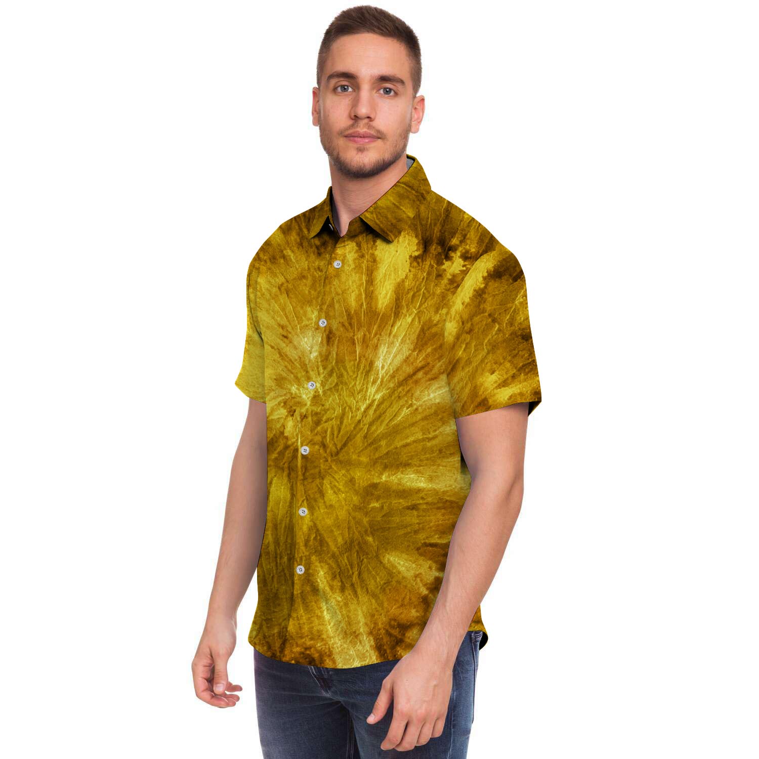 Gold Tie Dye Men's Short Sleeve Shirt-grizzshop