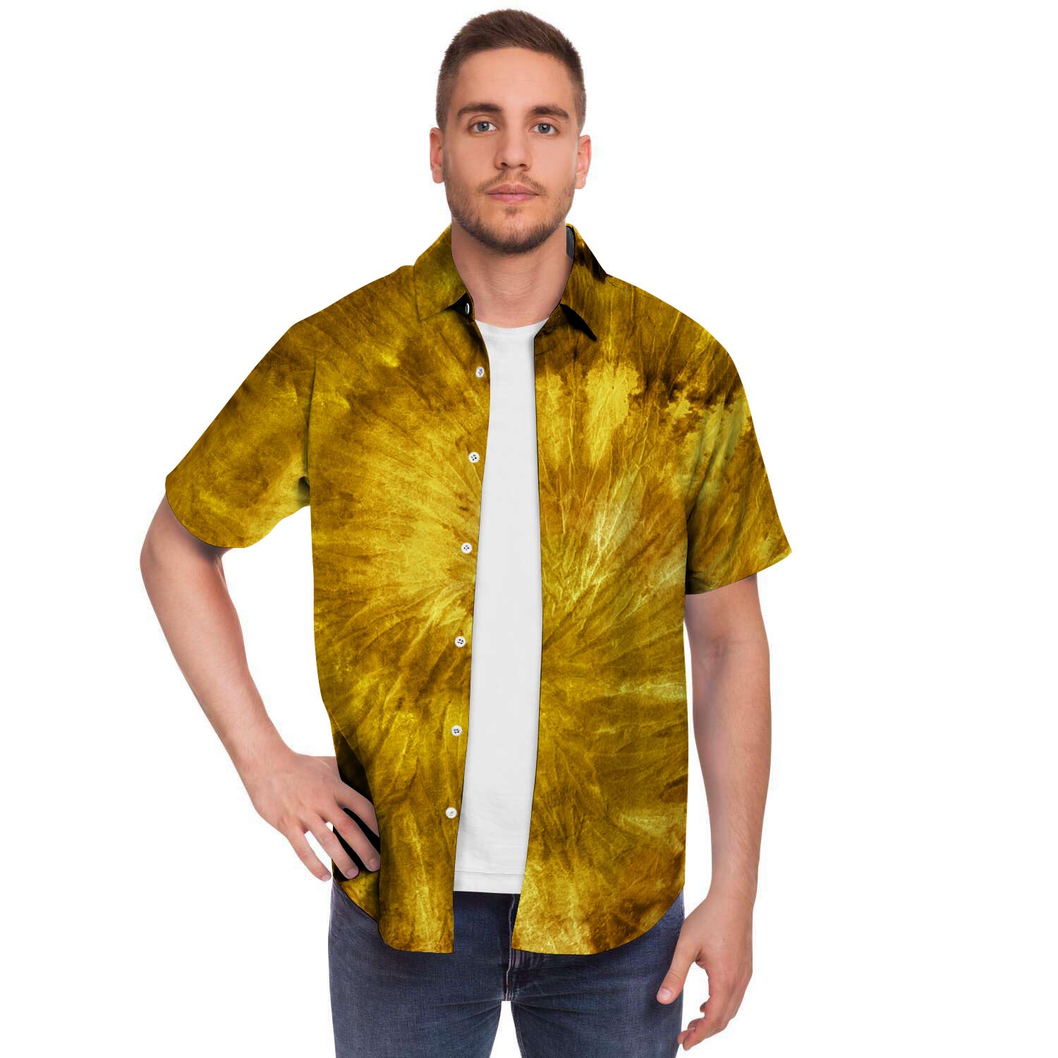 Gold Tie Dye Men's Short Sleeve Shirt-grizzshop
